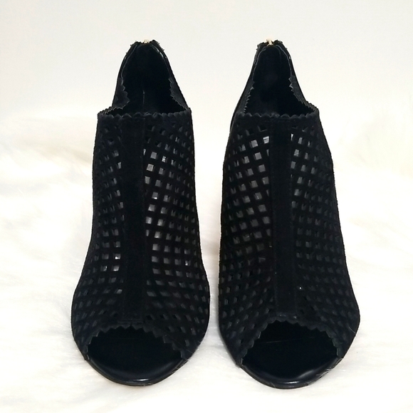 MARC FISHER 'Peddle' Suede Leather Perforated Style Peep Toe Ankle Bootie Heels - Picture 2 of 15